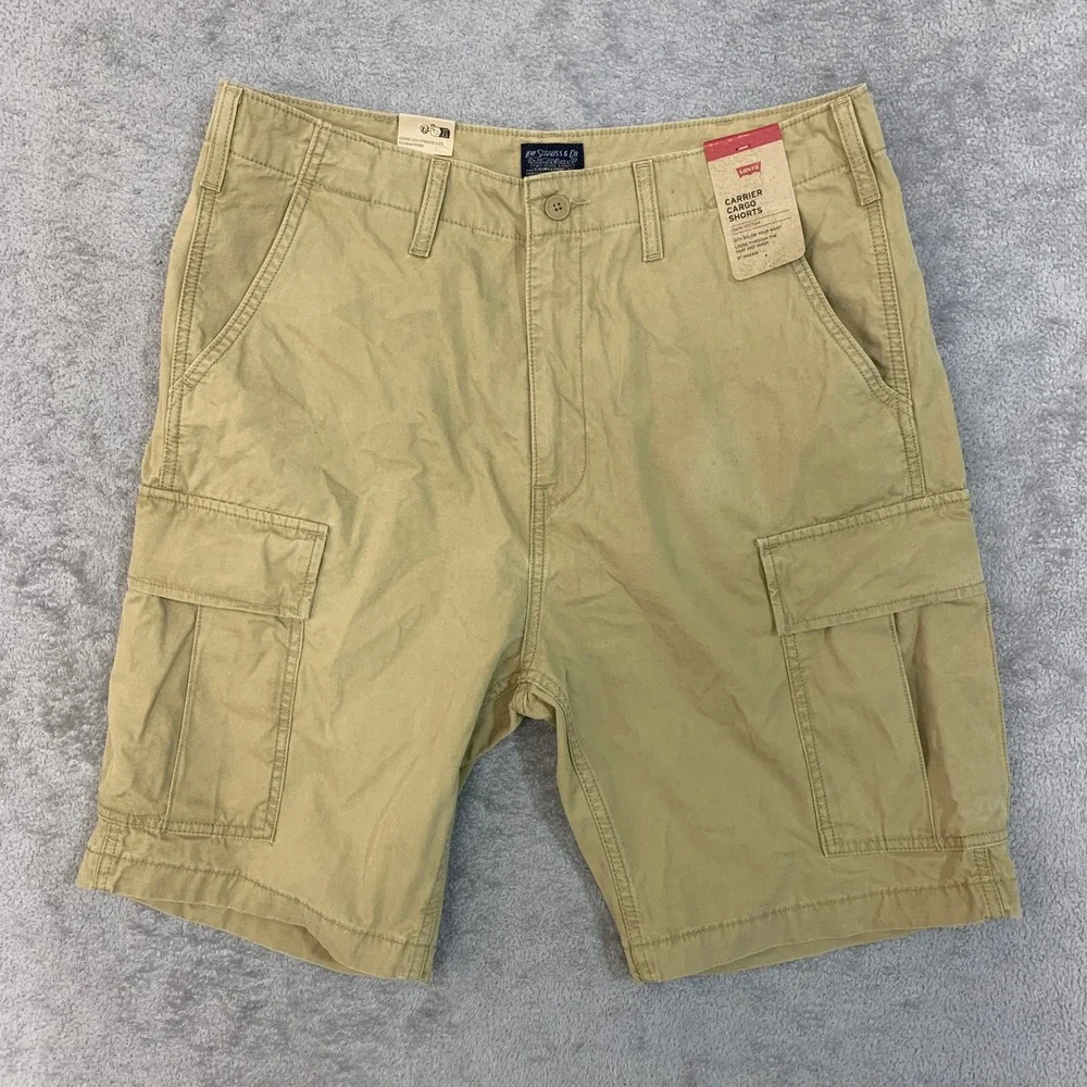 NWT Levi's Cargo Shorts Men's 34 Tan Khaki Cotton 9 Inch Inseam